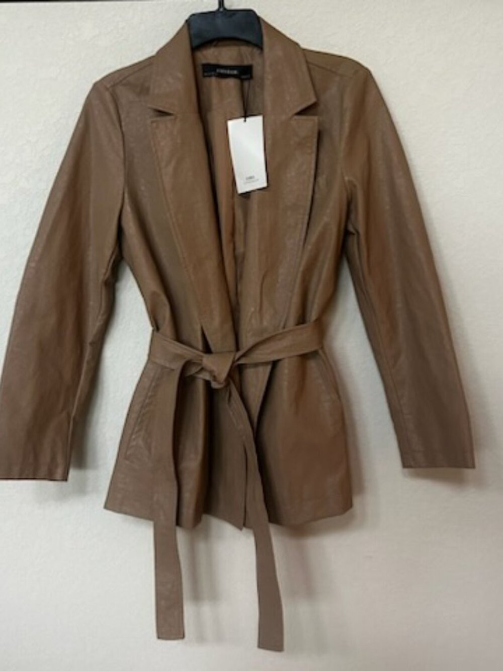 Zara Tan Taupe Brown Faux Leather Belted Jacket - Picture 2 of 10